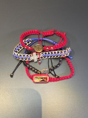 Handwoven Red and Purple Layered Friendship Bracelet Set